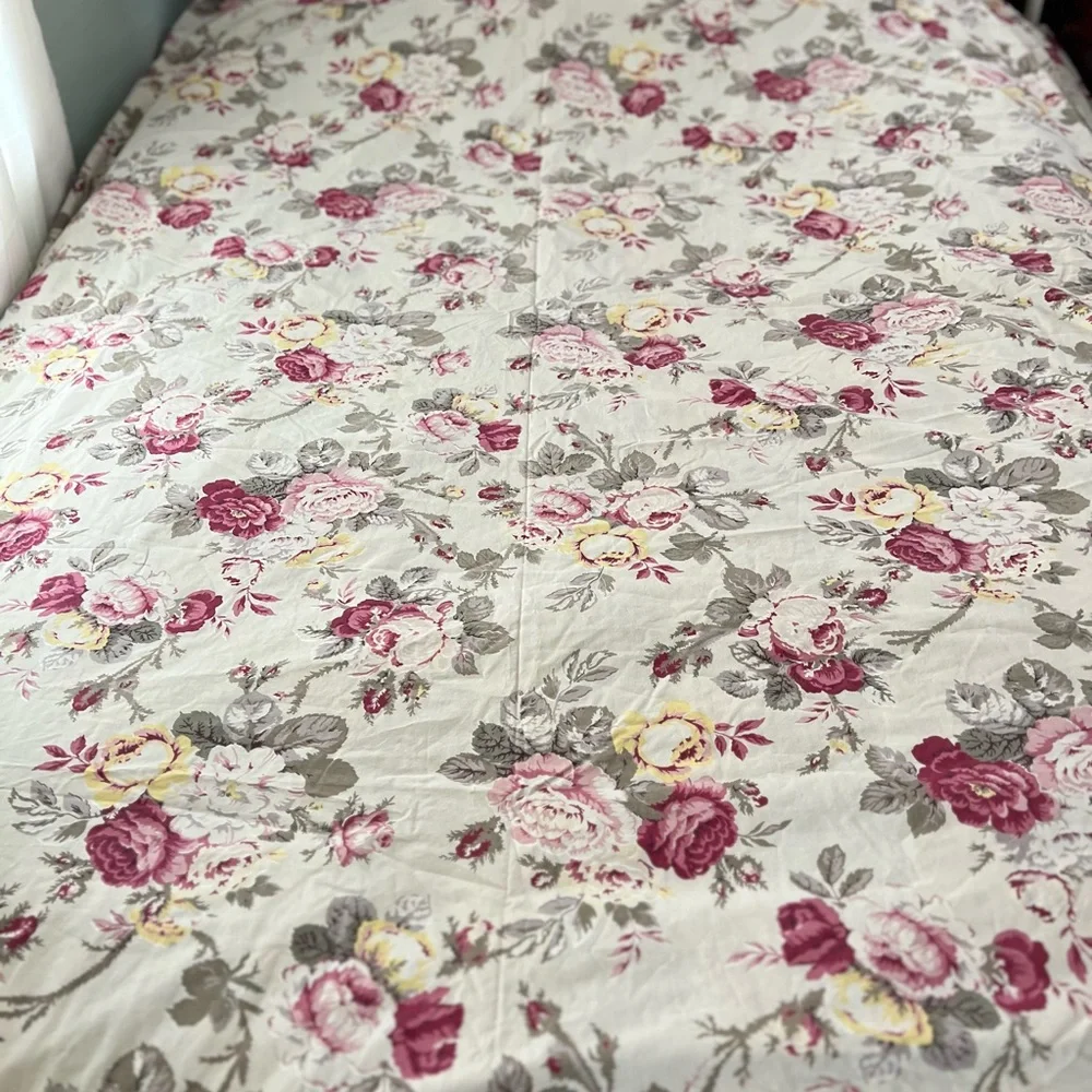 Pottery Barn Duvet Cover Cabbage Roses Stripes Reversible Full